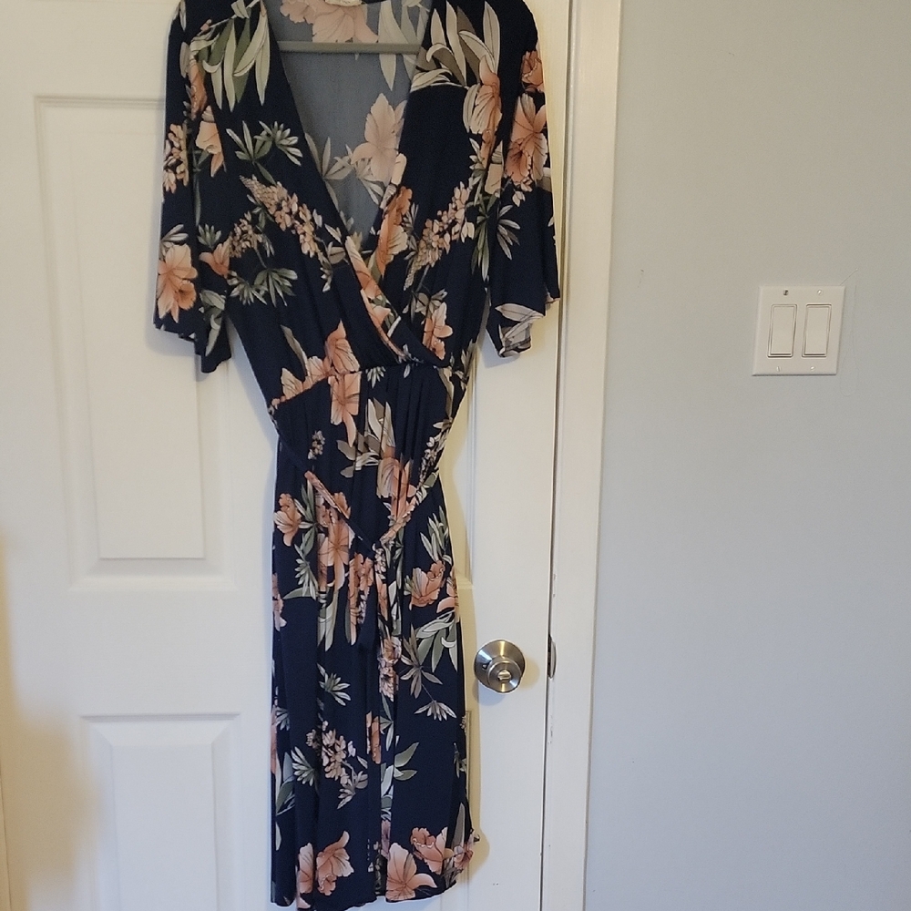 Floral Wrap Dress - Navy and Peach